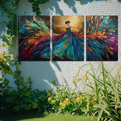 3pcs Vibrant Dancing Figure Illustration Metal Print Ready to Hang Art - Bella Home Decor