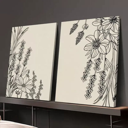 2pcs lack Abstract Line Plant & Flower, Minimalist Art Canvas Framed 50x75cm - High Quality Print 100% Australian Made Wall Canvas Ready to Hang - Bella Home Decor