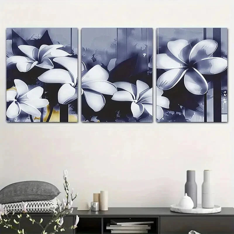 3pcs Modern Blue and White Lily Metal Print Ready to Hang Art - Bella Home Decor