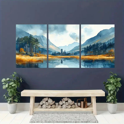 3pcs Wicklow Mountains Landscape Watercolor Art Metal Print Ready to Hang Art - Bella Home Decor