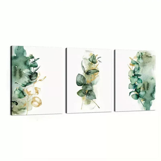 3pcs Watercolor Style Eucalyptus Tropical Wall Art Canvas Unframed - High Quality Print 100% Australian Made Wall Canvas