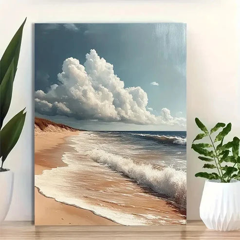 Beautiful Tranquil Beach Seascape Painting 60x90cm Metal Print Ready to Hang