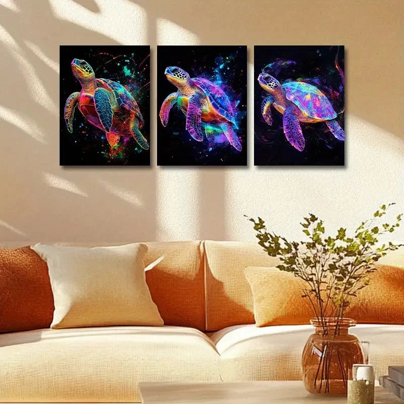 3pcs Colorful Turtle Deco Style CT  Wall Art Canvas Framed 40x60cm - High Quality Print 100% Australian Made Wall Canvas Ready to Hang - Bella Home Decor
