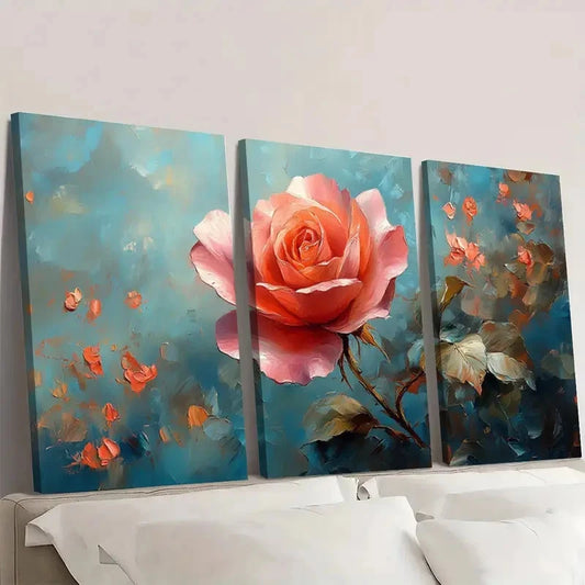 3pcs Abstract Rose Colorful Floral CF Wall Art Set Canvas Framed 50x70cm - High Quality Print 100% Australian Made Wall Canvas Ready to Hang