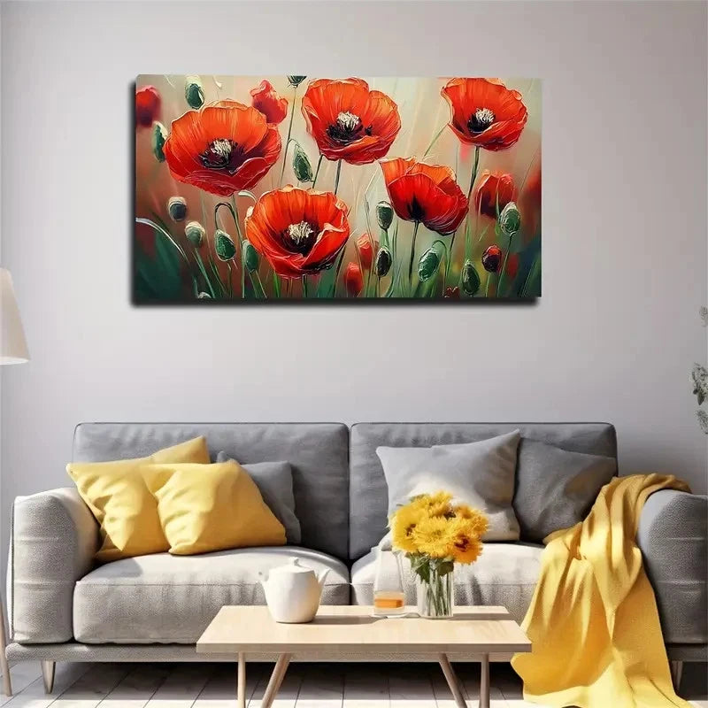 Vibrant Red Poppy Flowers Wall Art canvas office home room framed 120x60cm