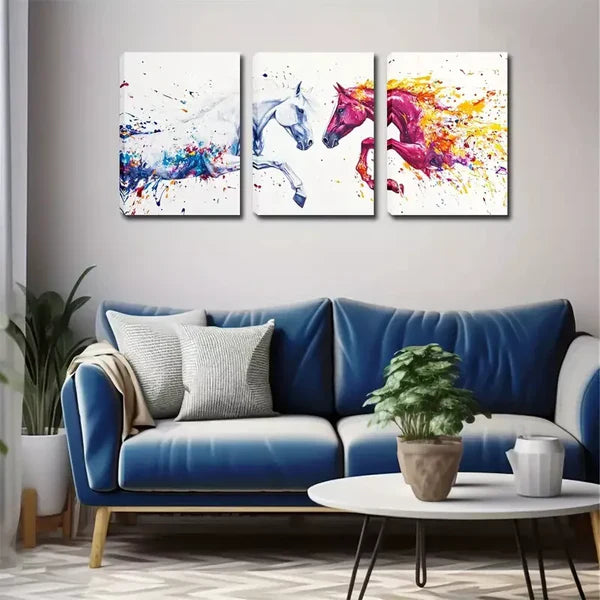 3pcs Two Psychedelic Horses Wall Art Set Canvas Framed 60x90cm - High Quality Print 100% Australian Made Wall Canvas Ready to Hang - Bella Home Decor