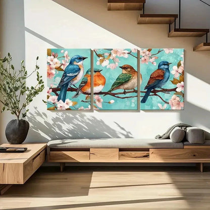 3pcs Artistic Birds Blossom Branches Spring Time Metal Print Ready to Hang Art - Bella Home Decor