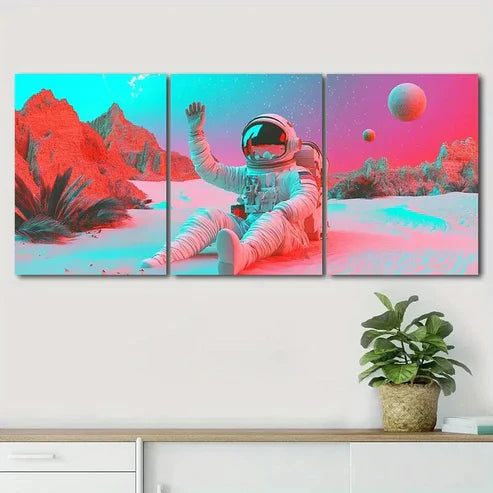 3pcs Astronaut in Martian Landscape Perfect Wall Art Canvas Unframed - High Quality Print 100% Australian Made Wall Canvas - Bella Home Decor