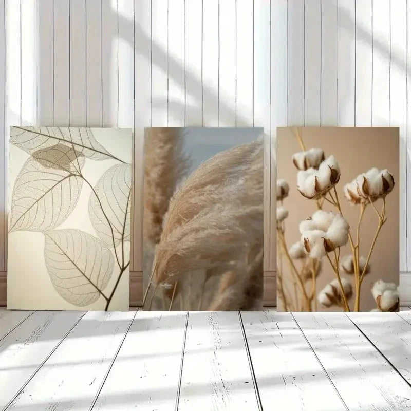 3pcs Dandelion Pampas Grass Reed Leaves Metal Print Ready to Hang Art - Bella Home Decor