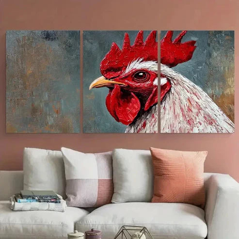 3pcs Rooster Painting Farm Animal Wall Art Canvas Unframed - High Quality Print 100% Australian Made Wall Canvas