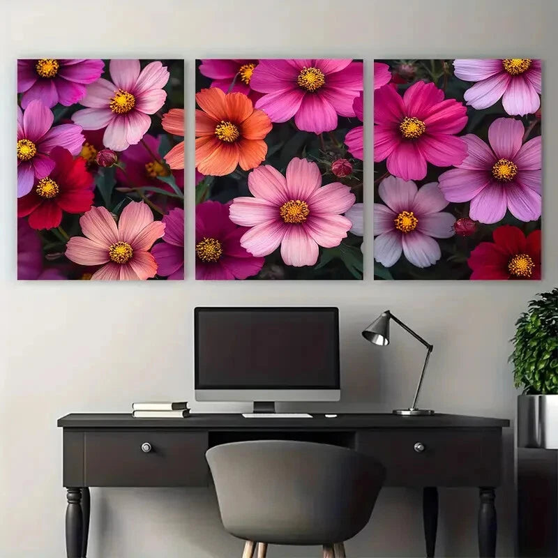 3pcs Enchanting Wildflower Abstract Floral Meadow Metal Print Ready to Hang Art - Bella Home Decor
