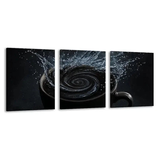 3pcs A Black Coffee cup with Water Splashing Wall Art Set Canvas Framed 40x60cm - High Quality Print 100% Australian Made Wall Canvas Ready to Hang