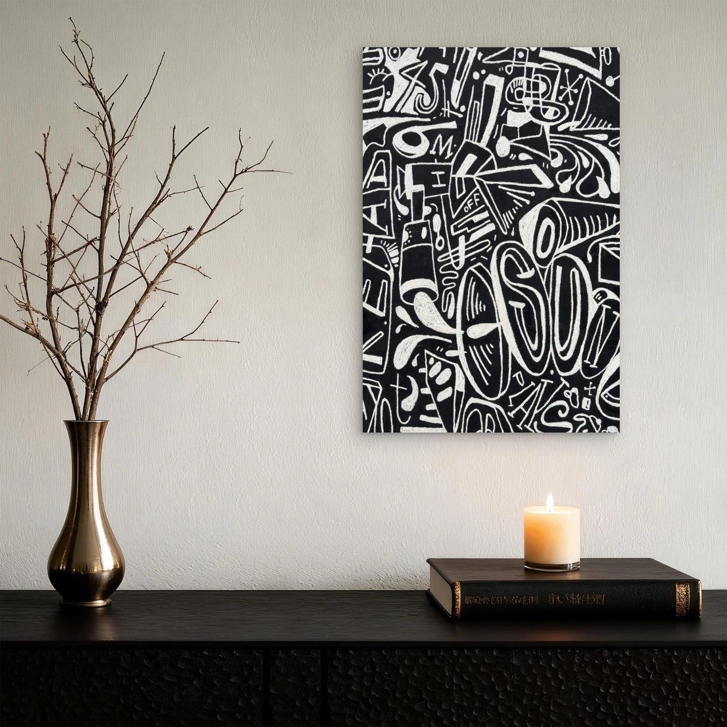 Black and White Graffiti Doodle Art 40x60cm Metal Print Ready to Hang