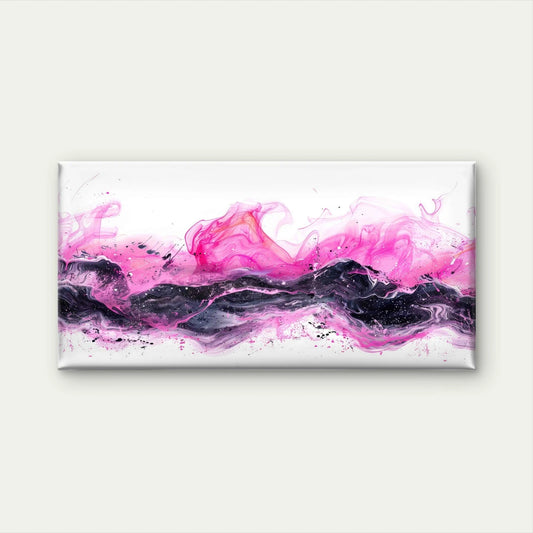 Pink And Black Ink Abstract Wall Art Canvas Office Home Room Framed 120x60cm