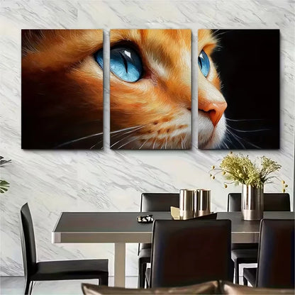 3pcs Ginger Cat Oil Painting Metal Print Ready to Hang Art - Bella Home Decor