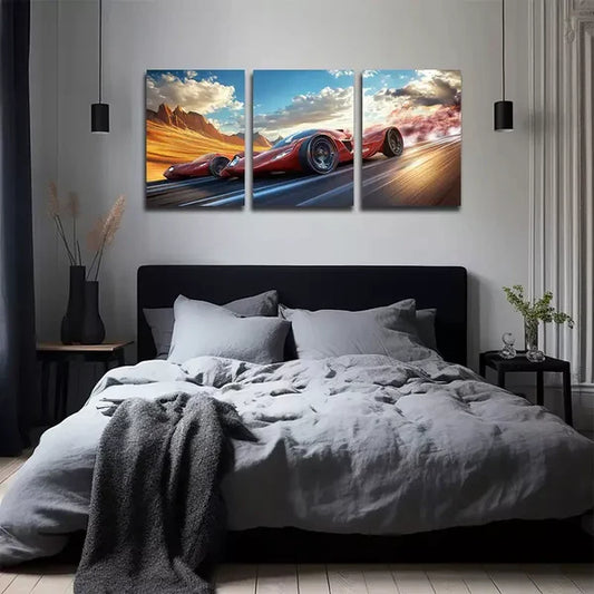3pcs Minimalist Red Sports Car, Wall Art Set Canvas Framed 60X90cm - High Quality Print 100% Australian Made Wall Canvas Ready to Hang