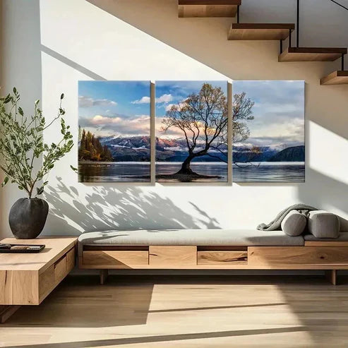 3pcs Blue Sky White Clouds and Trees Wall Art Set Canvas Unframed - High Quality Print 100% Australian Made Wall Canvas - Bella Home Decor