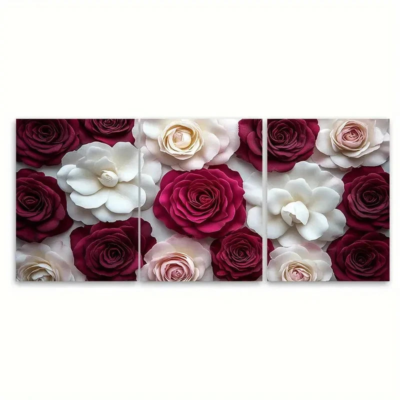 3pcs Deep Magenta Roses ri  Wall Art Set Canvas Framed 40x60cm - High Quality Print 100% Australian Made Wall Canvas Ready to Hang - Bella Home Decor