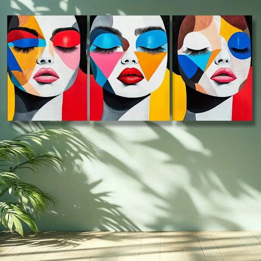 3pcs The girl in makeup, Classic Decor Metal Print Ready to Hang Art