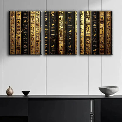 3pcs Golden Egyptian Hieroglyphics Metal Print Ready to Hang Art - Bella Home Decor