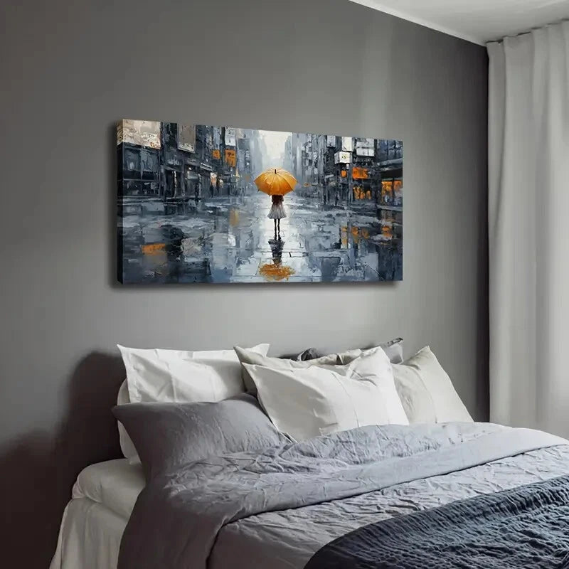 Little Girl Yellow Umbrella Wall Art Canvas Office Home Room Framed 120x60cm - Bella Home Decor