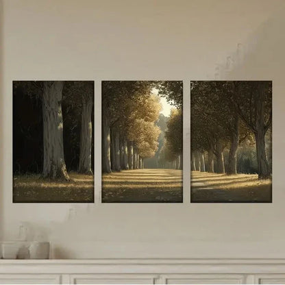3pcs Painting of a Road Lined with Trees Wall Art Set Canvas Unframed - High Quality Print 100% Australian Made Wall Canvas - Bella Home Decor