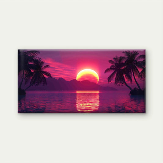 Sunset Water With Two Palm Tree Wall Art Canvas Office Home Room Framed 120x60cm