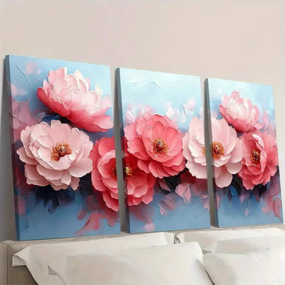 3pcs Pastel Pink Peonies Impasto GH Wall Art Set Canvas Framed 60x90cm - High Quality Print 100% Australian Made Wall Canvas Ready to Hang