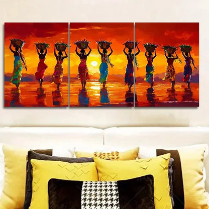 3pcs African Women Carrying Plates Wall Art Set Canvas Unframed - High Quality Print 100% Australian Made Wall Canvas - Bella Home Decor