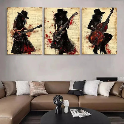 3pcs Rock and Jazz Musician Gothic Wall Art Canvas Unframed - High Quality Print 100% Australian Made Wall Canvas
