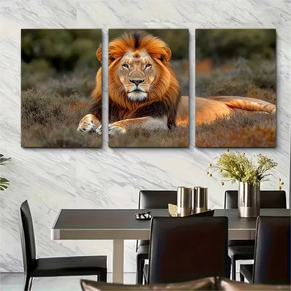 3pcs Vivid Lion Design with Bushy Mane Metal Print Ready to Hang Art