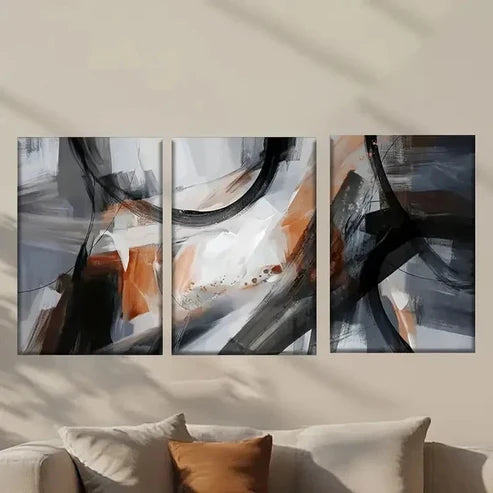 3pcs Black White and Orange Geometric Wall Art Canvas Unframed - High Quality Print 100% Australian Made Wall Canvas - Bella Home Decor
