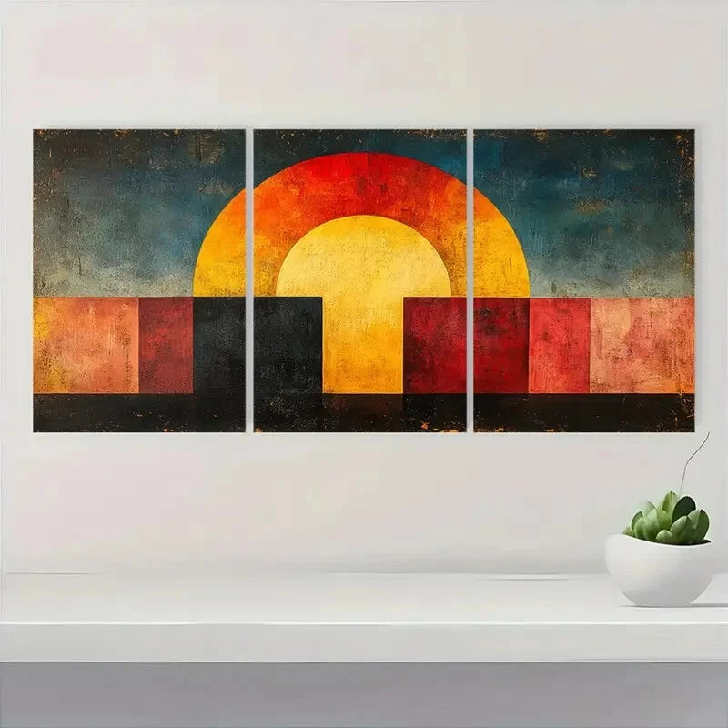 3pcs Showcasing a Century Panoramic Bauhaus Art Metal Print Ready to Hang Art - Bella Home Decor