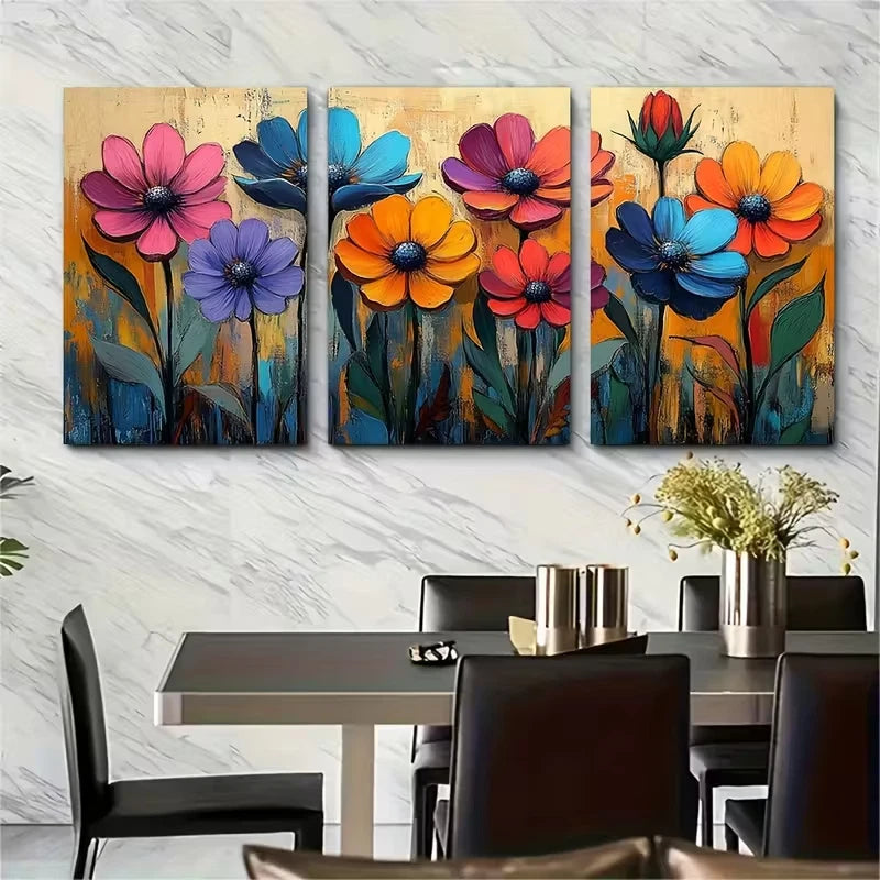 3pcs Retro Daisy Metal Print Ready to Hang Art