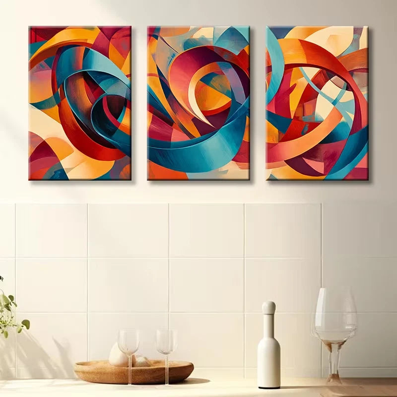 3pcs The Spinning Ribbon Illustration Wall Art Set Canvas Framed 50x70cm - High Quality Print 100% Australian Made Wall Canvas Ready to Hang