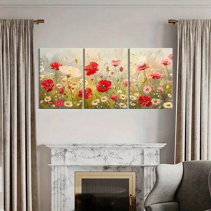 3pcs Flowers Meadow Abstract Floral Art Metal Print Ready to Hang Art - Bella Home Decor