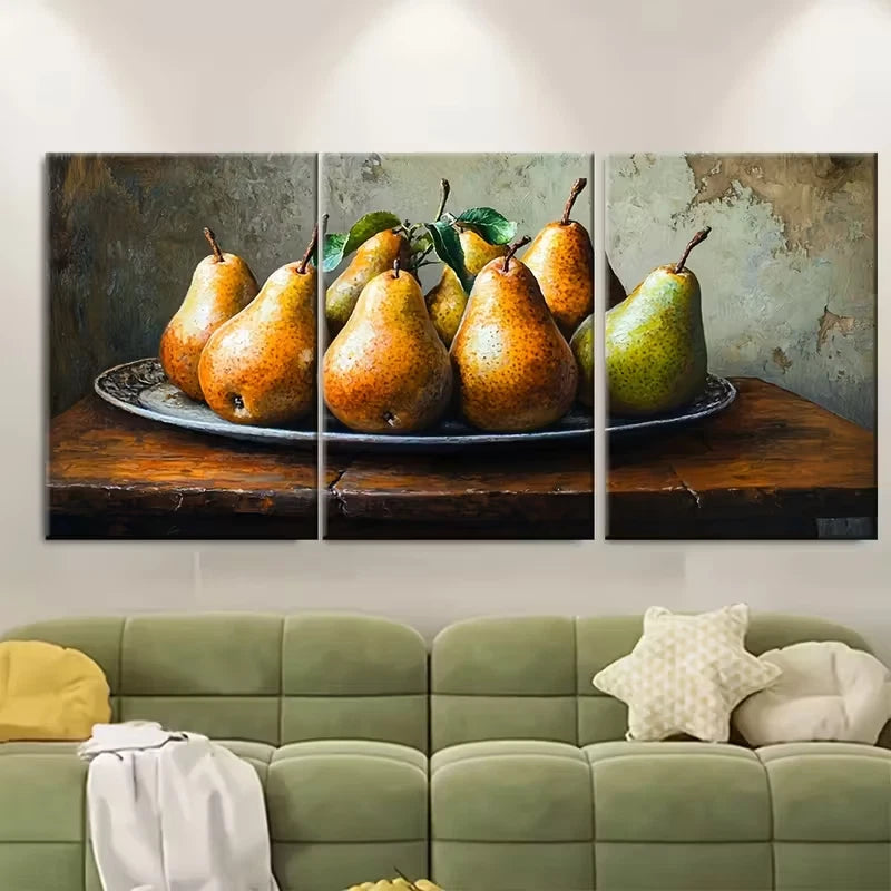 3pcs Pears on the Table Artwork Metal Print Ready to Hang Art