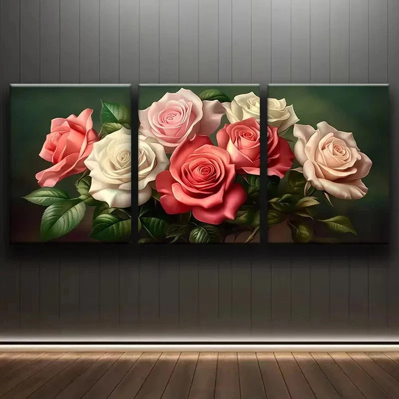 3pcs Vibrant Pink And White Roses Wall Art Set Canvas Framed 60x90cm - High Quality Print 100% Australian Made Wall Canvas Ready to Hang - Bella Home Decor