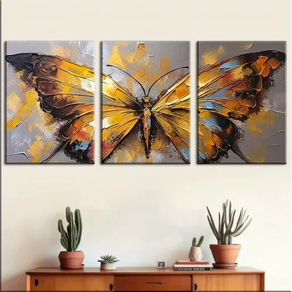 3pcs Retro Golden butterfly abstract painting Wall Art Canvas Unframed - High Quality Print 100% Australian Made Wall Canvas