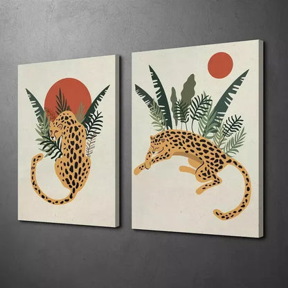 2pcs Cartoon Painting Decoration, Jungle Art, Minimalism Canvas Framed 50x75cm - High Quality Print 100% Australian Made Wall Canvas Ready to Hang - Bella Home Decor