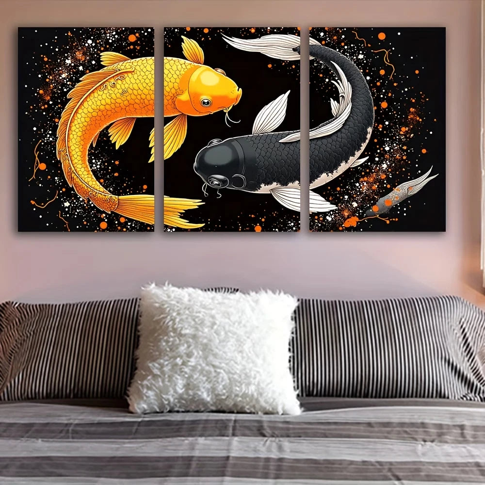 3pcs A Few Koi Carp Swim Painting Wall Art Set Canvas Framed 60x90cm - High Quality Print 100% Australian Made Wall Canvas Ready to Hang - Bella Home Decor
