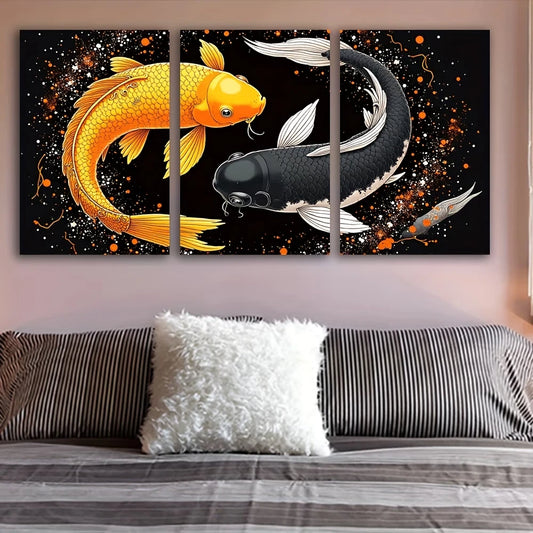 3pcs A Few Koi Carp Swim Painting Wall Art Set Canvas Framed 60x90cm - High Quality Print 100% Australian Made Wall Canvas Ready to Hang
