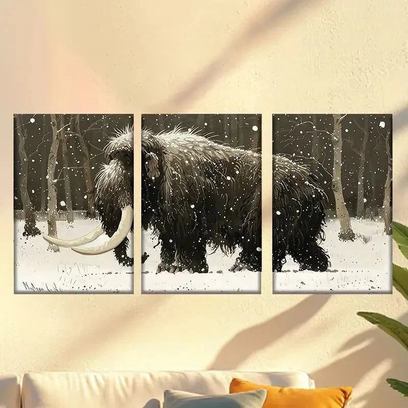 3pcs Majestic Elephants in Snowy Forest Wall Art Set Canvas Framed 40x60cm - High Quality Print 100% Australian Made Wall Canvas Ready to Hang