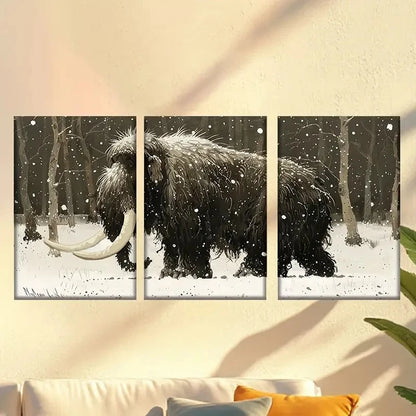 3pcs Majestic Elephants in Snowy Forest Wall Art Set Canvas Framed 40x60cm - High Quality Print 100% Australian Made Wall Canvas Ready to Hang