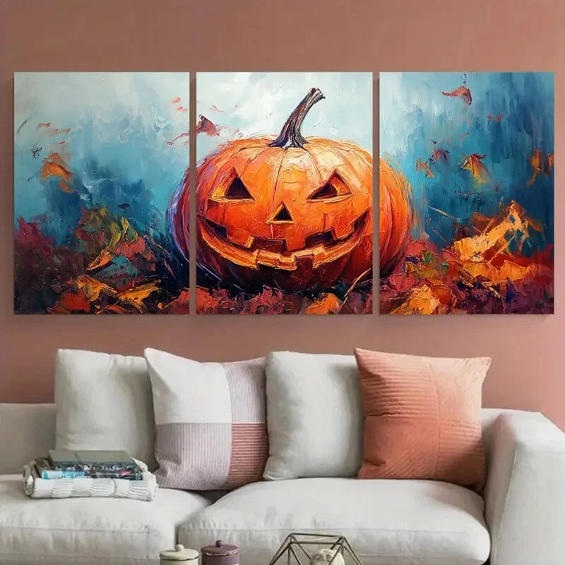 3pcs Vibrant Pumpkin Halloween Design Metal Print Ready to Hang Art - Bella Home Decor