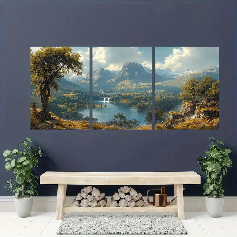 3pcs Rustic Landscape The Valley of the Tyne Metal Print Ready to Hang Art - Bella Home Decor