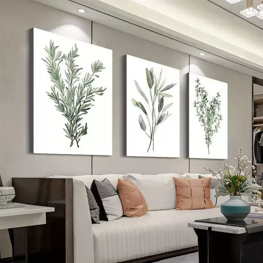 3pcs Modern Minimalist Botanical Floral Wall Art Set Canvas Framed 50x70cm - High Quality Print 100% Australian Made Wall Canvas Ready to Hang