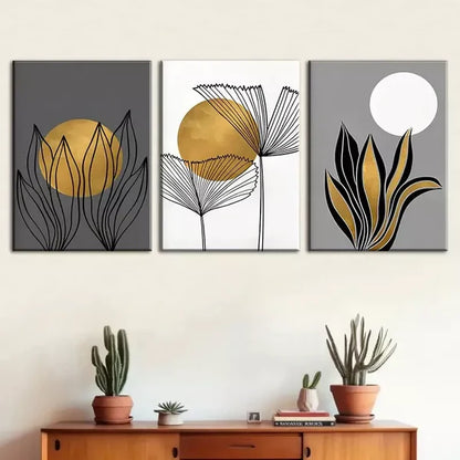 3pcs Featuring Abstract Line Flowers, Plant Wall Art Set Canvas Framed 60x90cm - High Quality Print 100% Australian Made Wall Canvas Ready to Hang - Bella Home Decor
