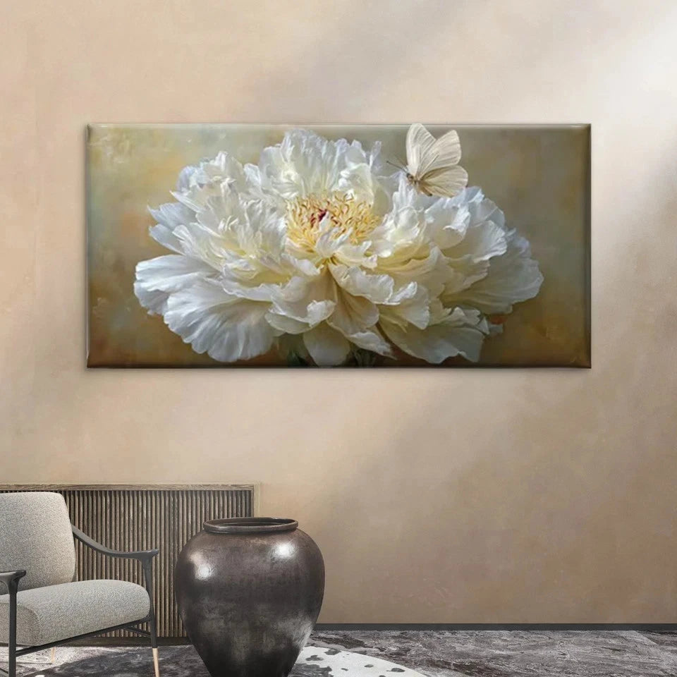 White Peony Flower Elegant Wall Art Canvas Office Home Room Framed 120x60cm