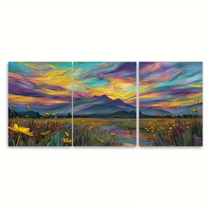 3pcs Vibrant Sunset Over River Scene Nature Metal Print Ready to Hang Art - Bella Home Decor